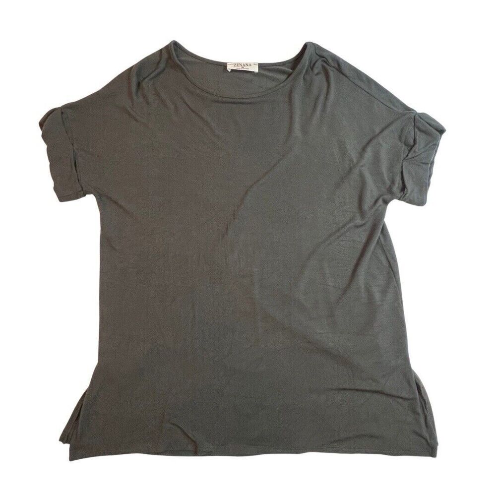 Zenana Outfitters Top Womens Medium Charcole Black Tee Basic Tunic Casual Blouse
